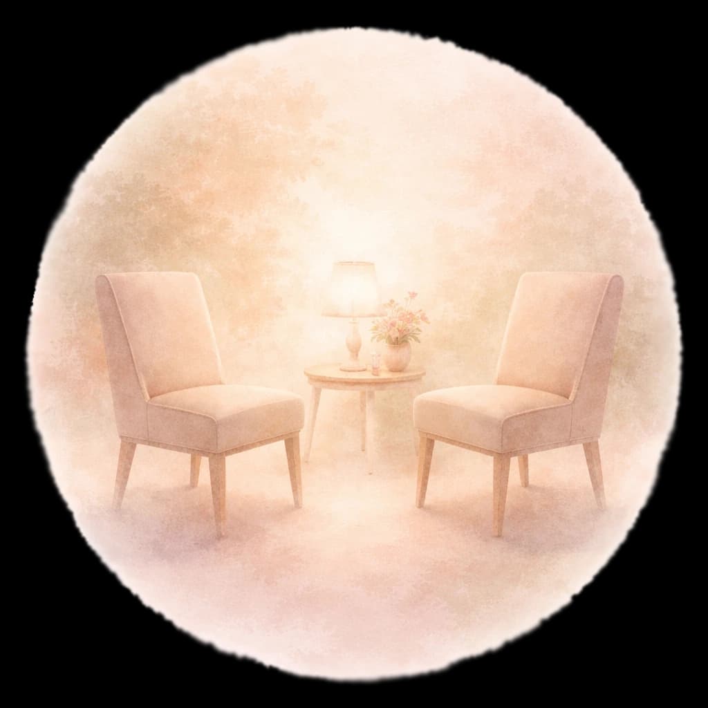 Two chairs in a warm counseling setting