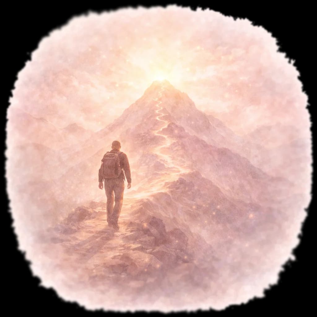 Person walking toward a mountain summit