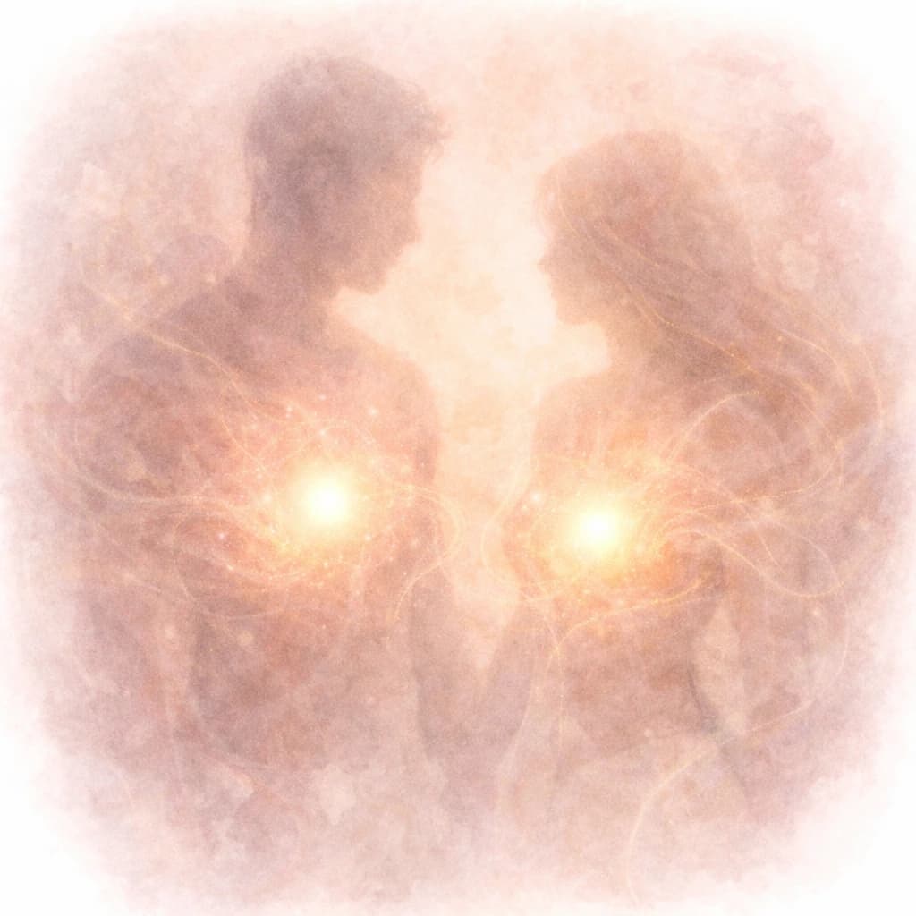 Couple silhouettes with warm glowing energy