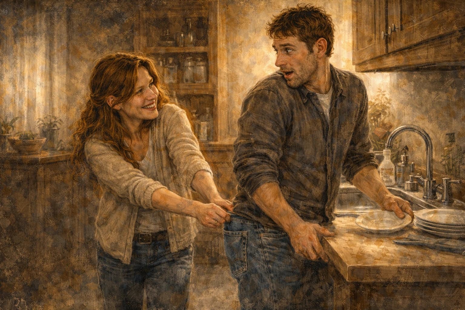 Couple reconnecting through small moments of closeness